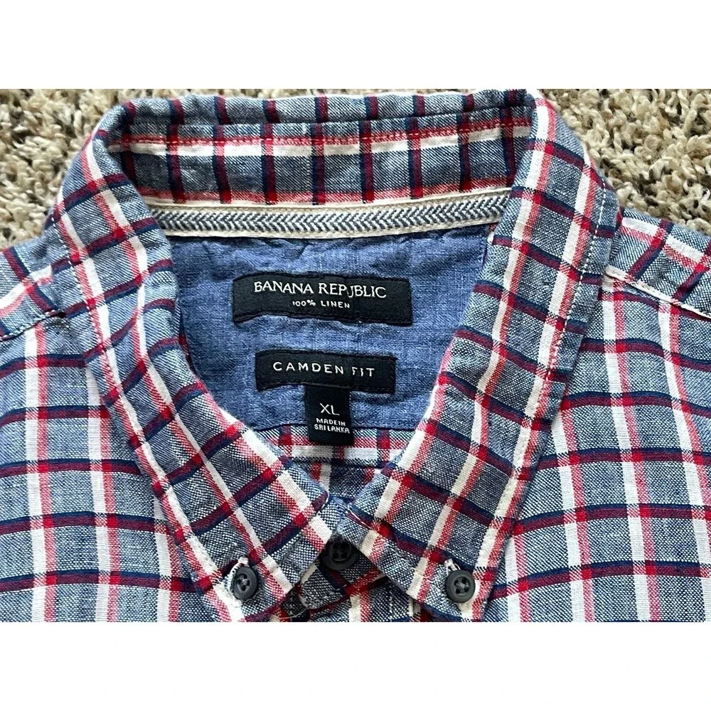 Banana Republic Shirt Mens XL 100% Linen Button Down Short Sleeve Camden Fit